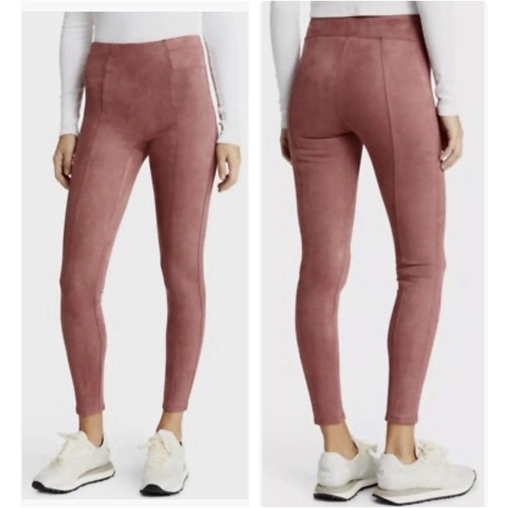 Spanx Womens L Faux Suede Leggings Mauve Pink High Waisted Slimming Pants